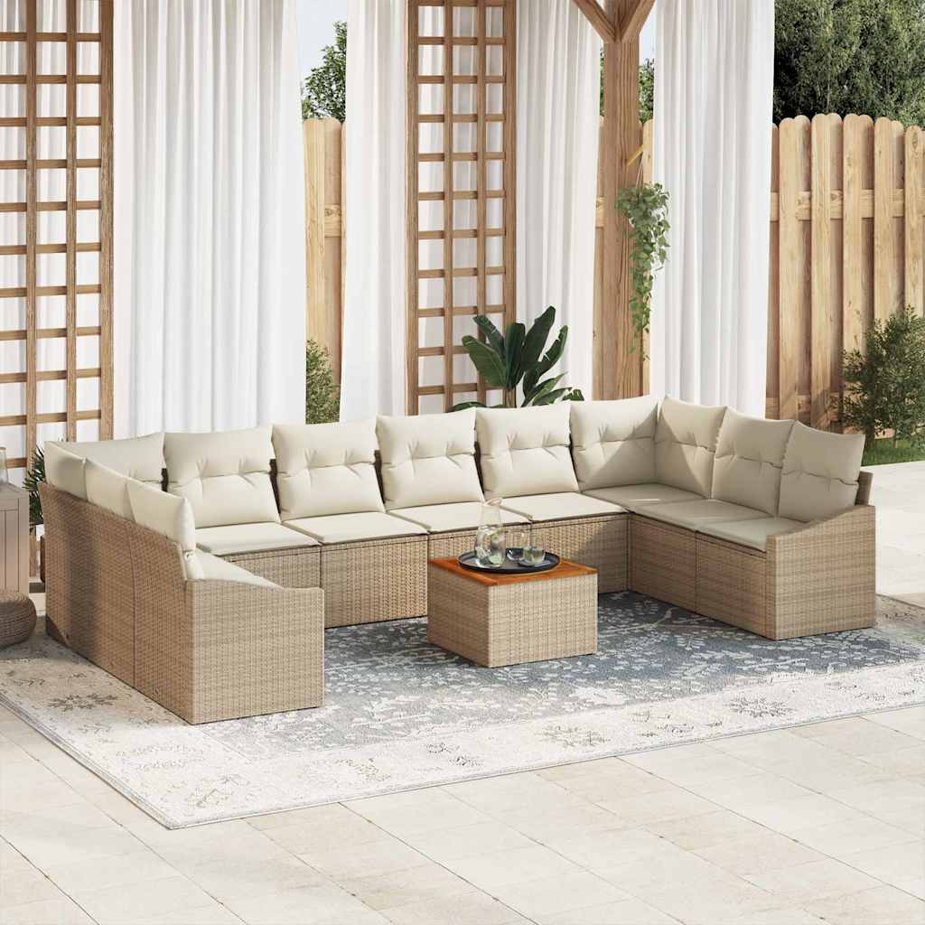 Garten-Sofa-Set mit Kissen 11 pcs Schwarz Poly Rattan