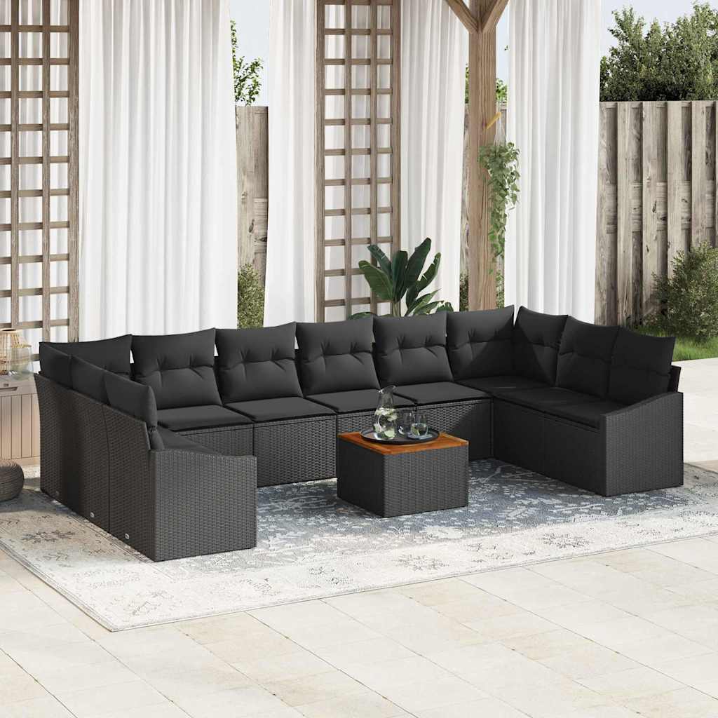 Garten-Sofa-Set mit Kissen 11 pcs Schwarz Poly Rattan