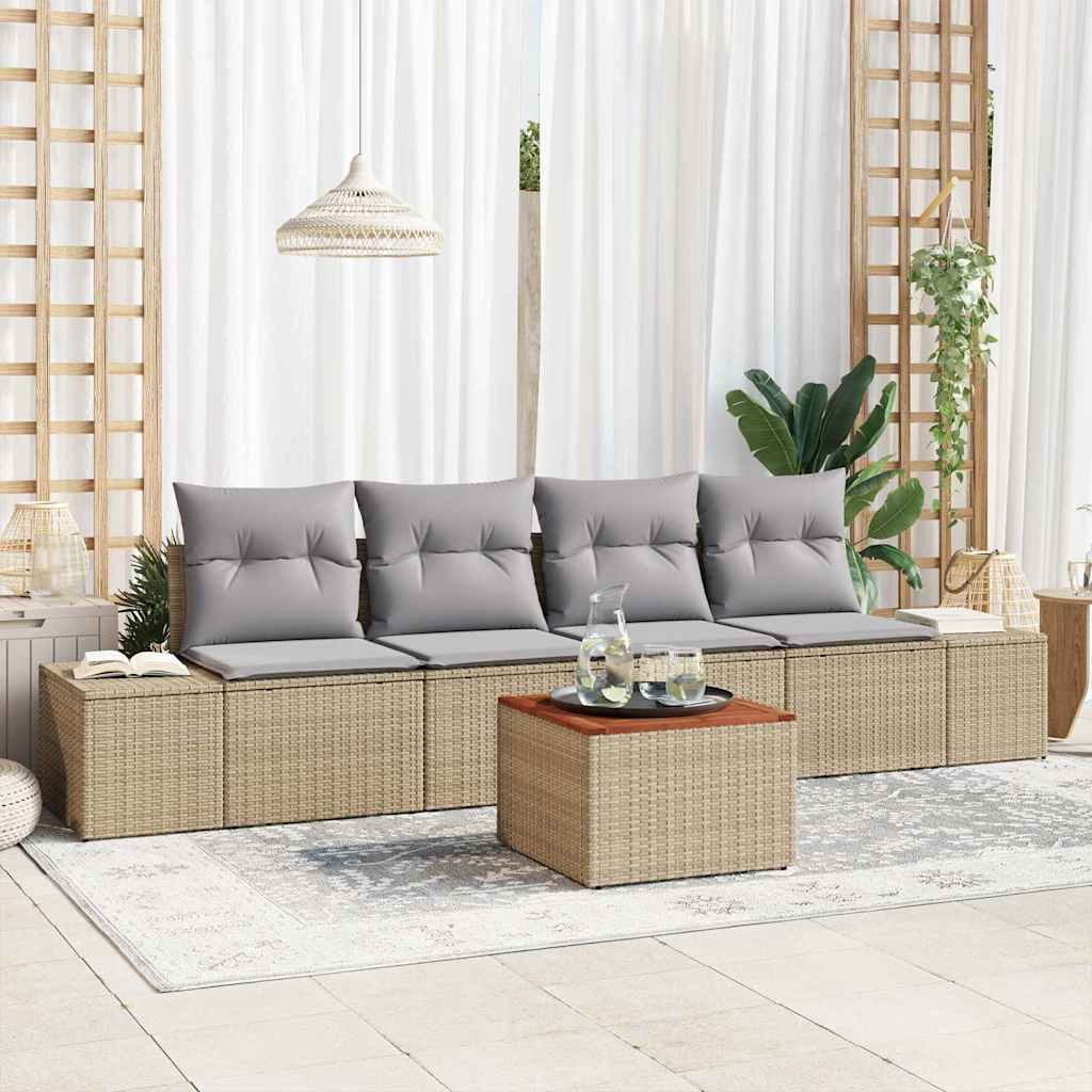 Garten-Sofa-Set mit Kissen 5 pcs Schwarz Poly Rattan