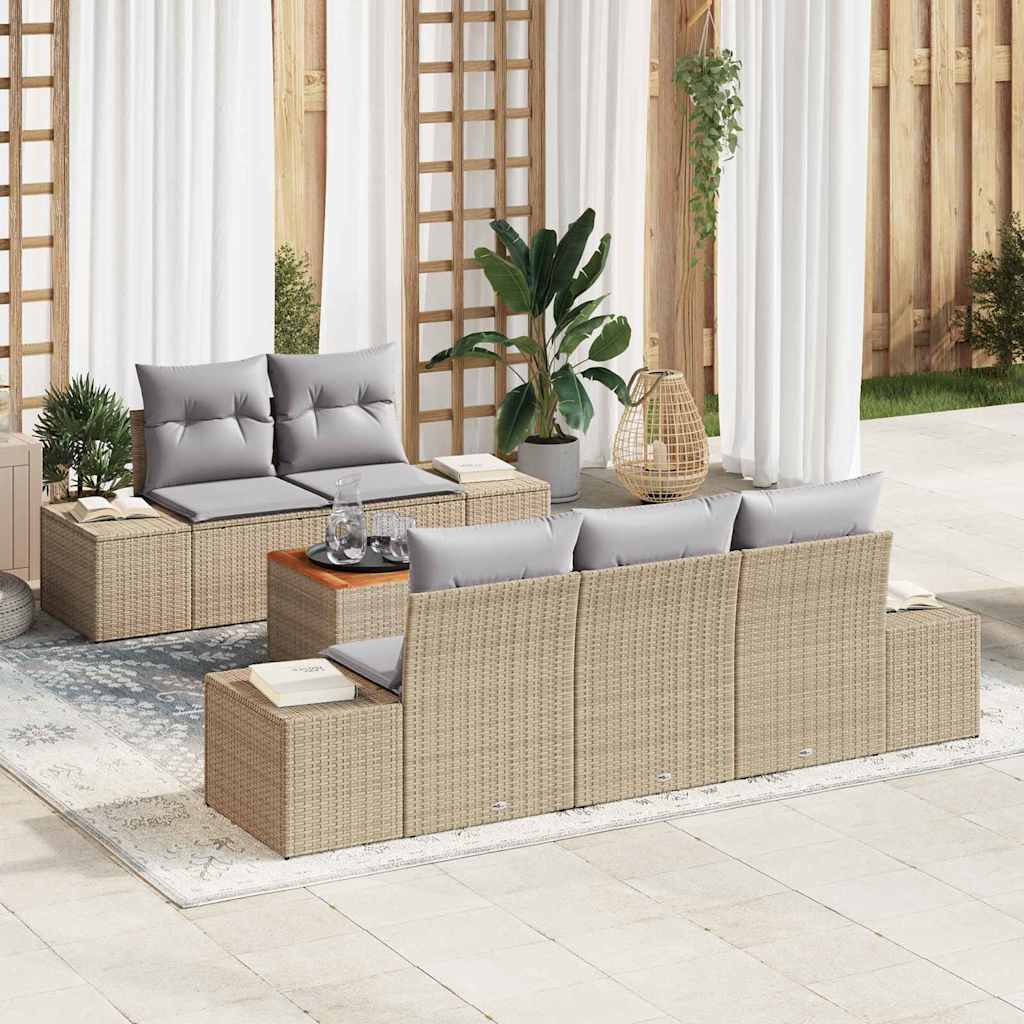 Gartensofa-set mit Kissen 6 pcs Schwarz Poly-Rattan