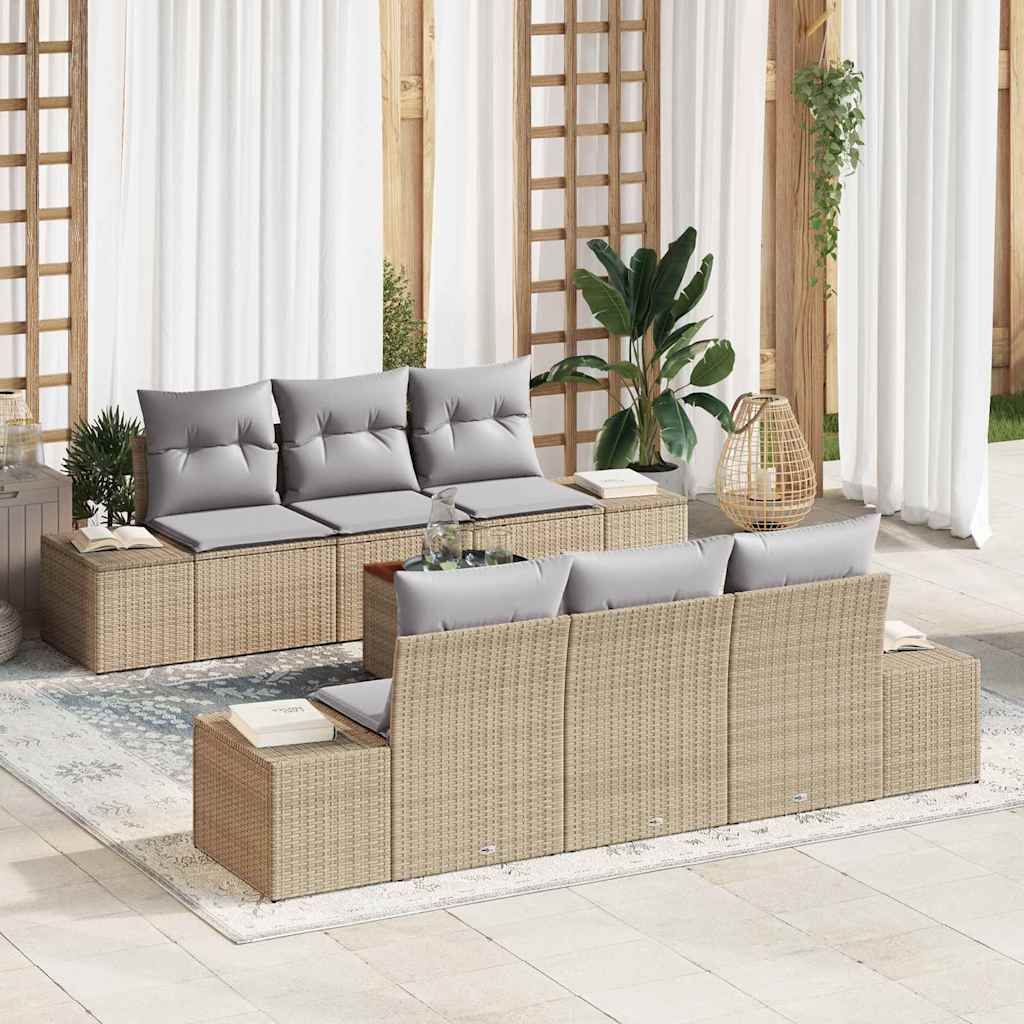 Gartensofa-set mit Kissen 7 pcs Schwarz Poly-Rattan