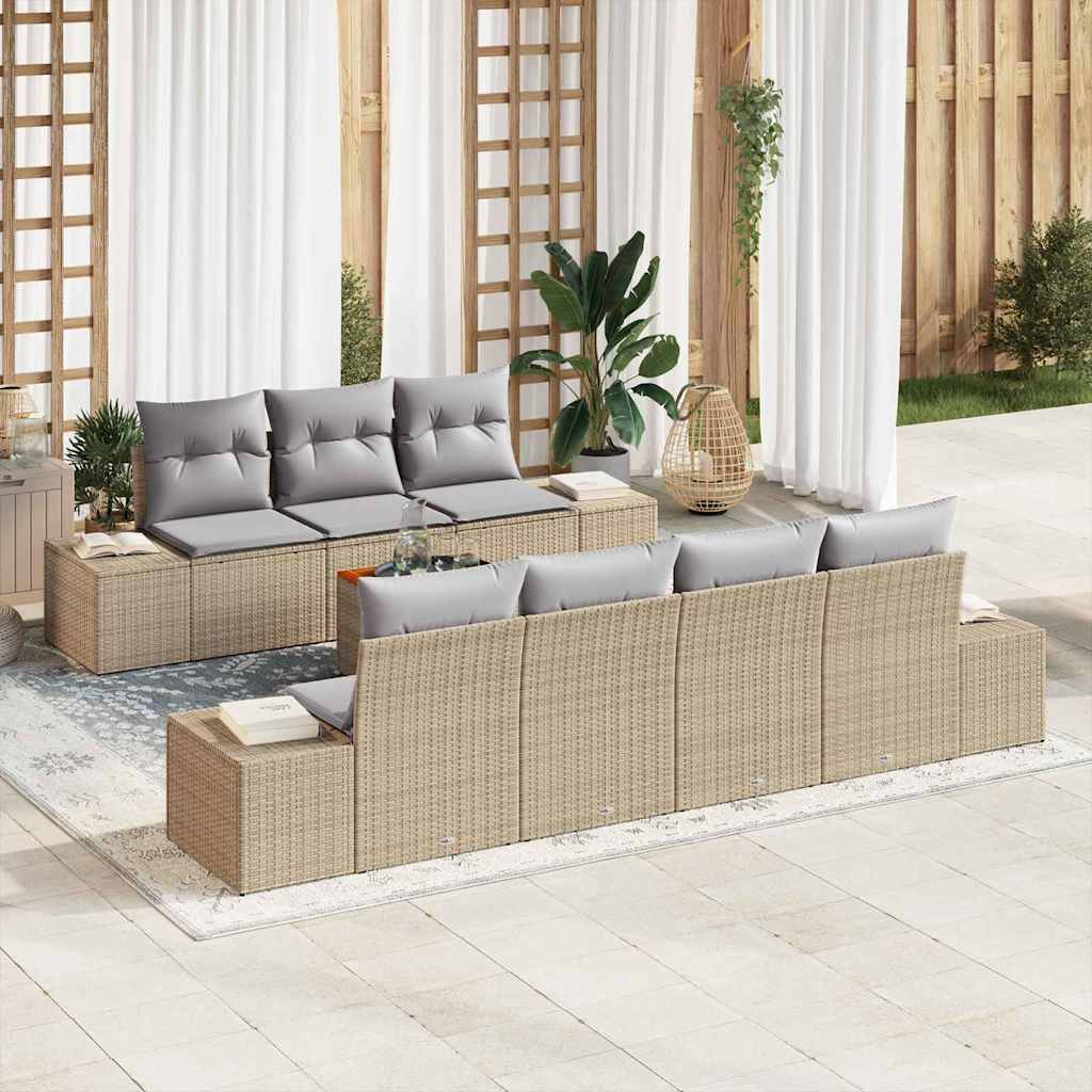 Gartensofa-set mit Kissen 8 pcs Schwarz Poly-Rattan