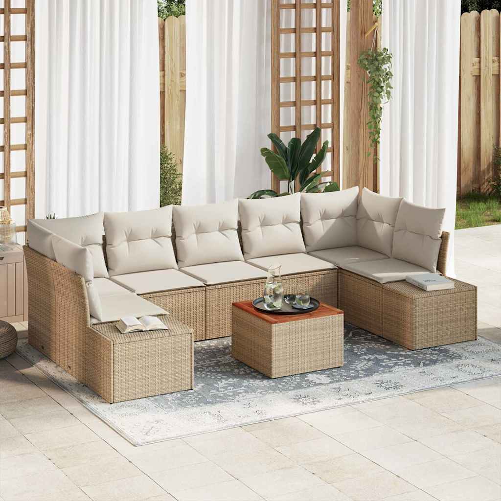 Gartensofa-set mit Kissen 8 pcs Schwarz Poly-Rattan