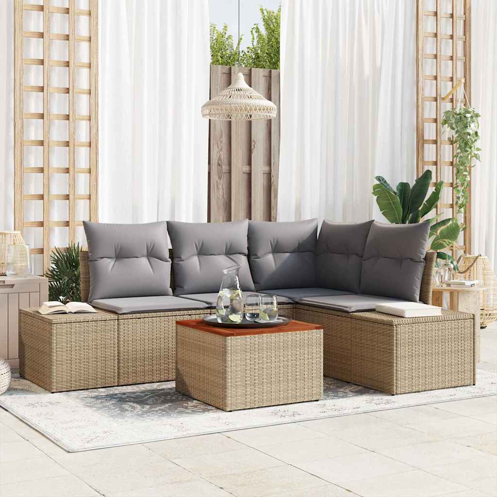Gartensofa-set mit Kissen 5 pcs Schwarz Poly-Rattan