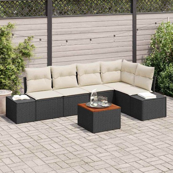Gartensofa-set mit Kissen 6 pcs Schwarz Poly-Rattan