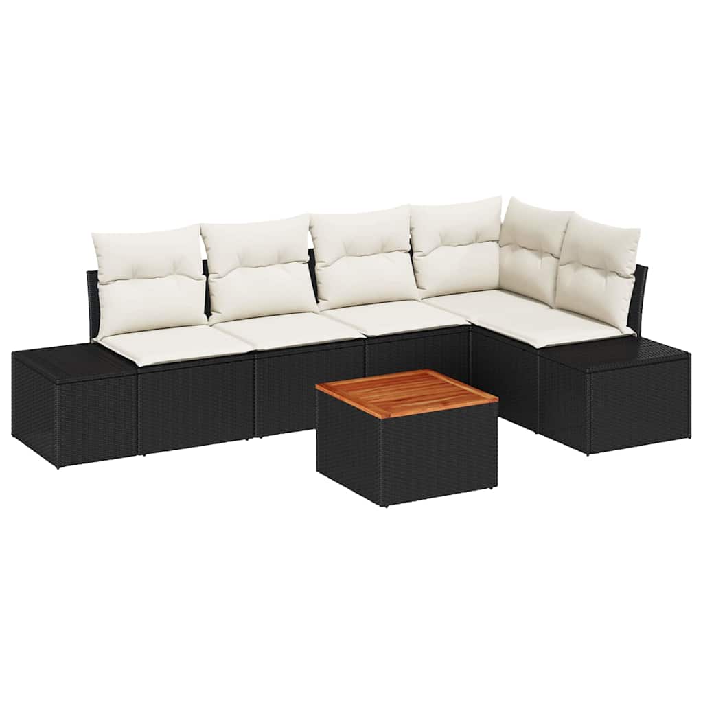Gartensofa-set mit Kissen 6 pcs Schwarz Poly-Rattan