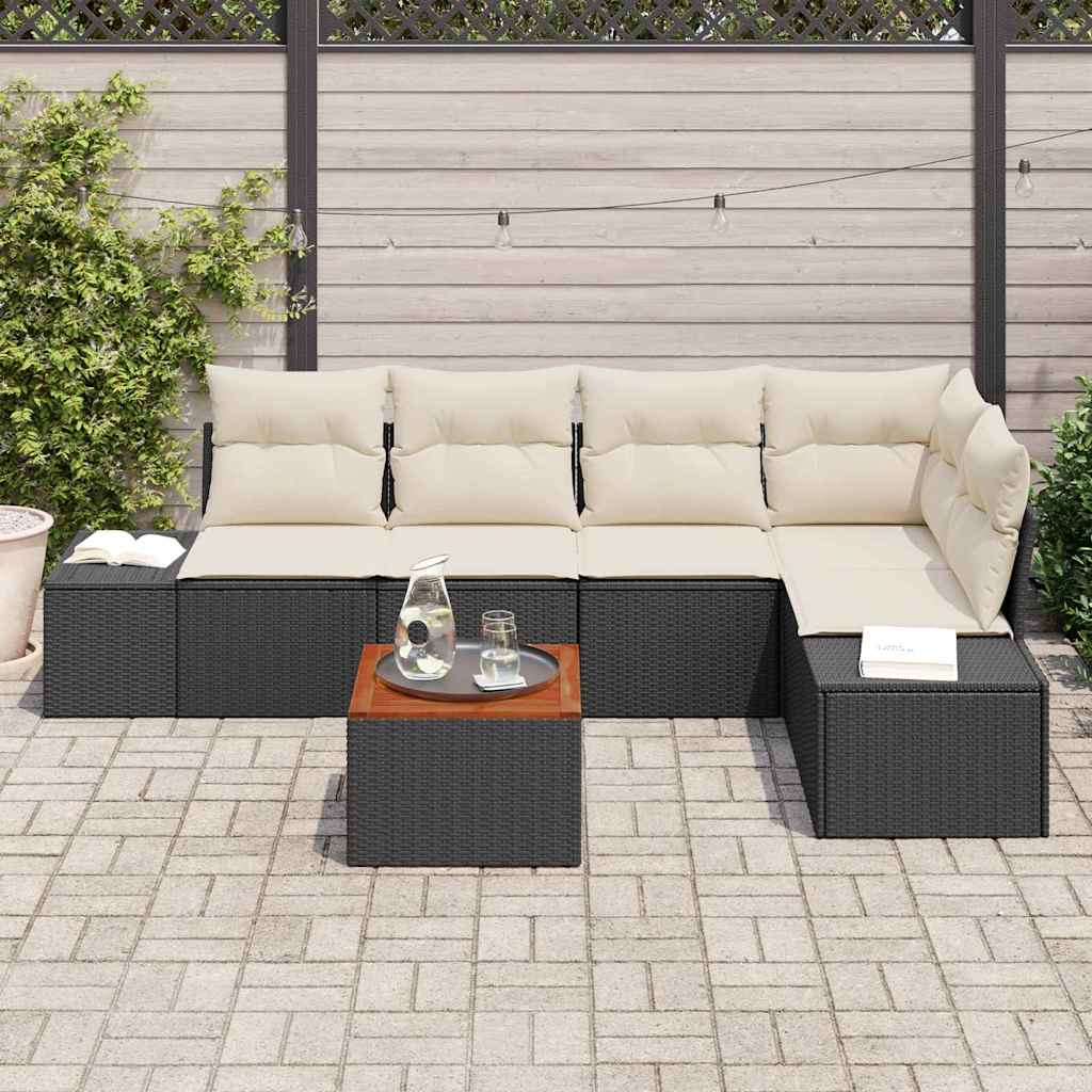 Gartensofa-set mit Kissen 6 pcs Schwarz Poly-Rattan