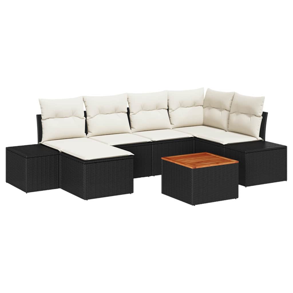 Gartensofa-set mit Kissen 7 pcs Schwarz Poly-Rattan