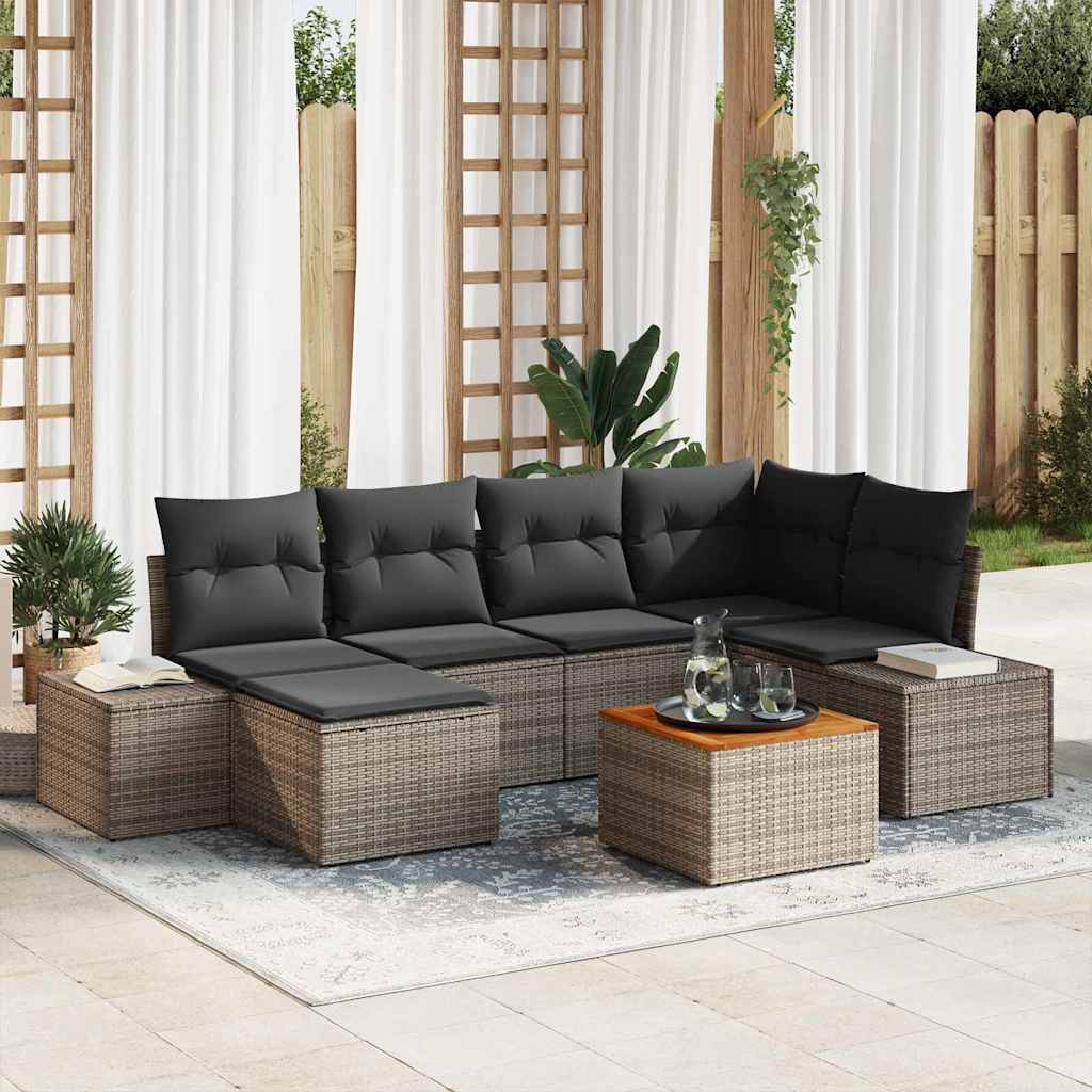 Gartensofa-set mit Kissen 7 pcs Schwarz Poly-Rattan