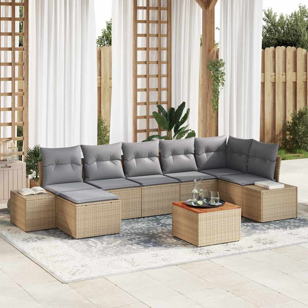 Garten-Sofa-Set mit Kissen 8 pcs Schwarz Poly Rattan