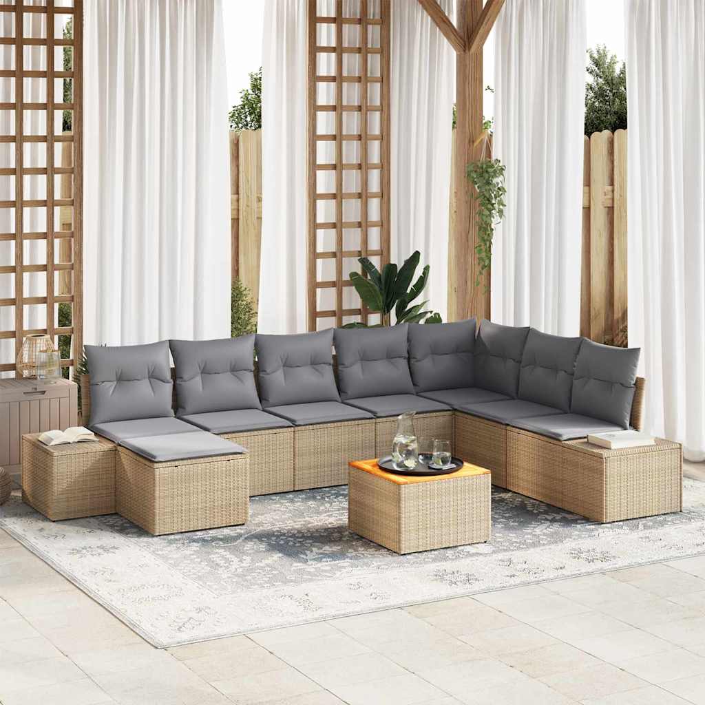 Gartensofa-set mit Kissen 9 pcs Schwarz Poly-Rattan