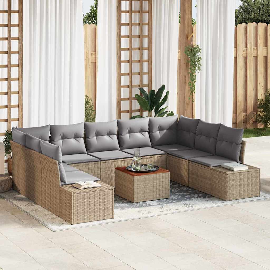 Gartensofa-set mit Kissen 10 pcs Schwarz Poly-Rattan