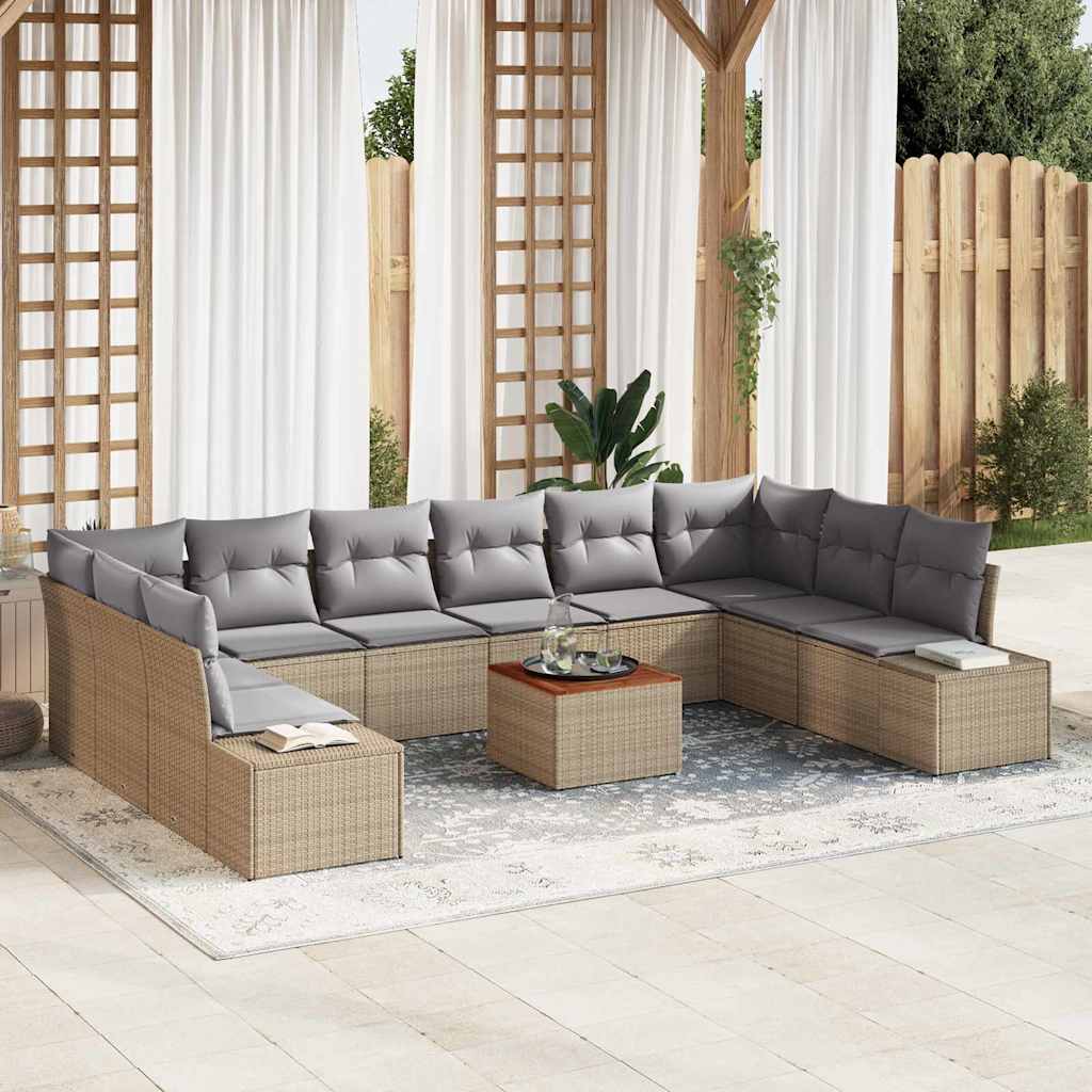 Gartensofa-set mit Kissen 11 pcs Schwarz Poly-Rattan