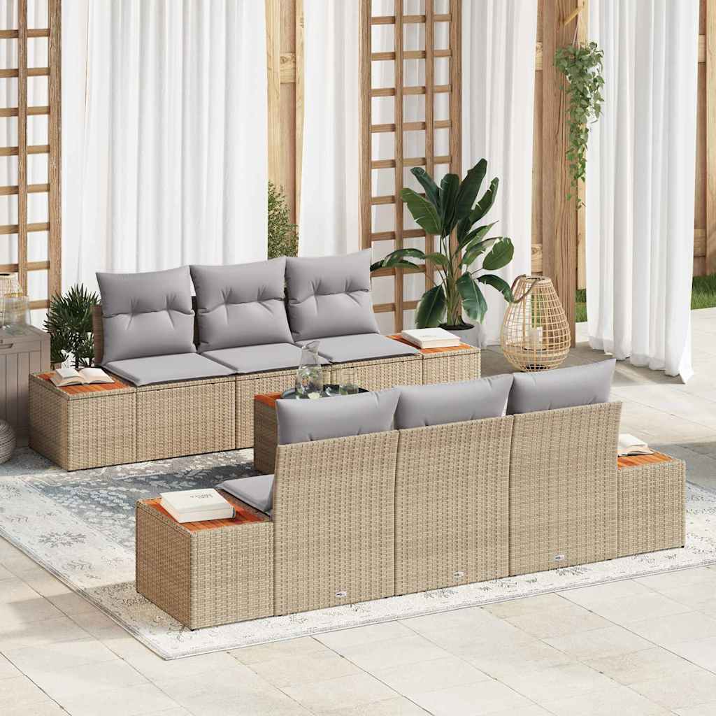 Garten-Sofa-Set mit Kissen 7 pcs Schwarz Poly Rattan