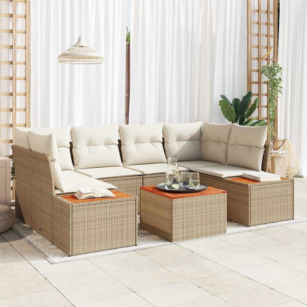 Garten-Sofa-Set mit Kissen 7 pcs Schwarz Poly Rattan