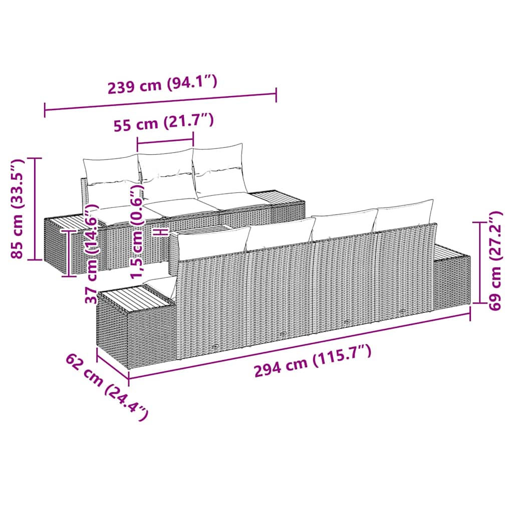 Gartensofa-set mit Kissen 8 pcs Schwarz Poly Rattan