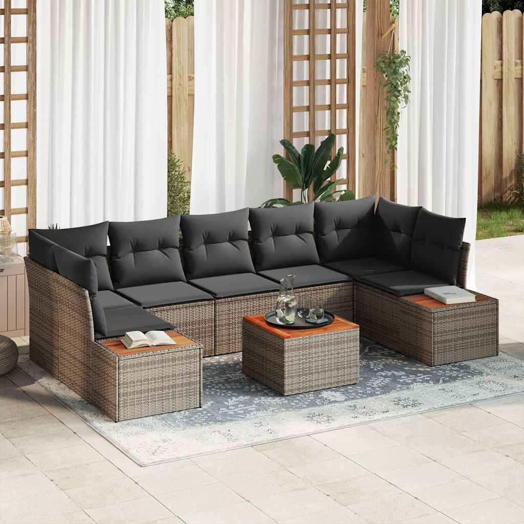 Garten-Sofa-Set mit Kissen 8 pcs Schwarz Poly Rattan