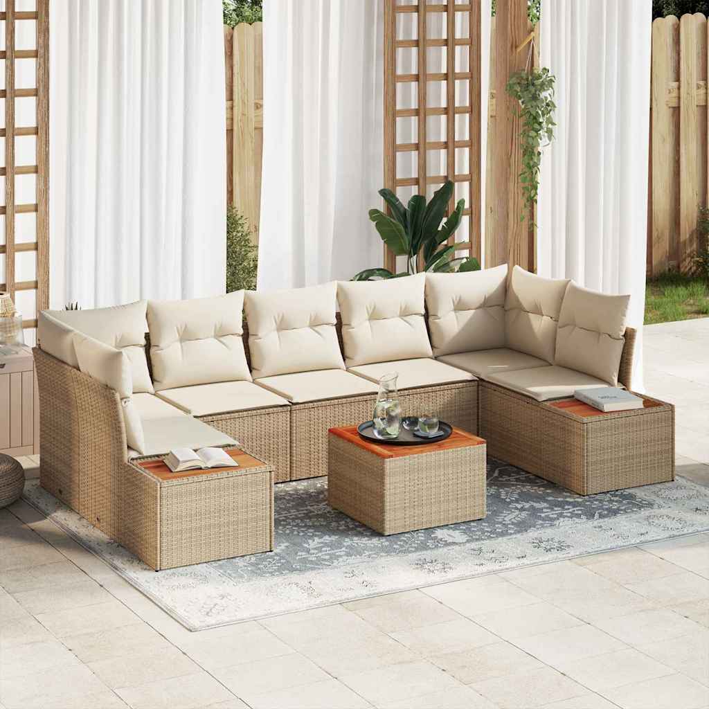Garten-Sofa-Set mit Kissen 8 pcs Schwarz Poly Rattan