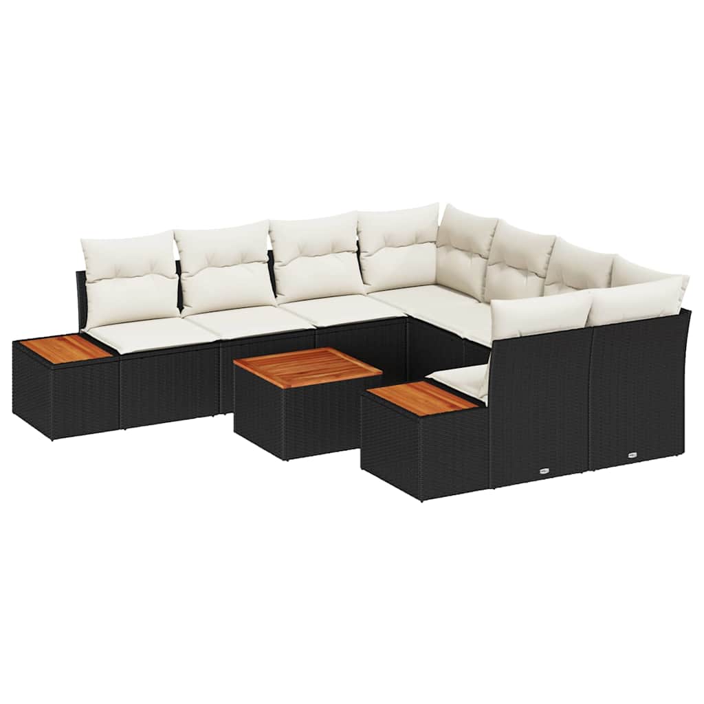 Gartensofa-set mit Kissen 9 pcs Schwarz Poly Rattan