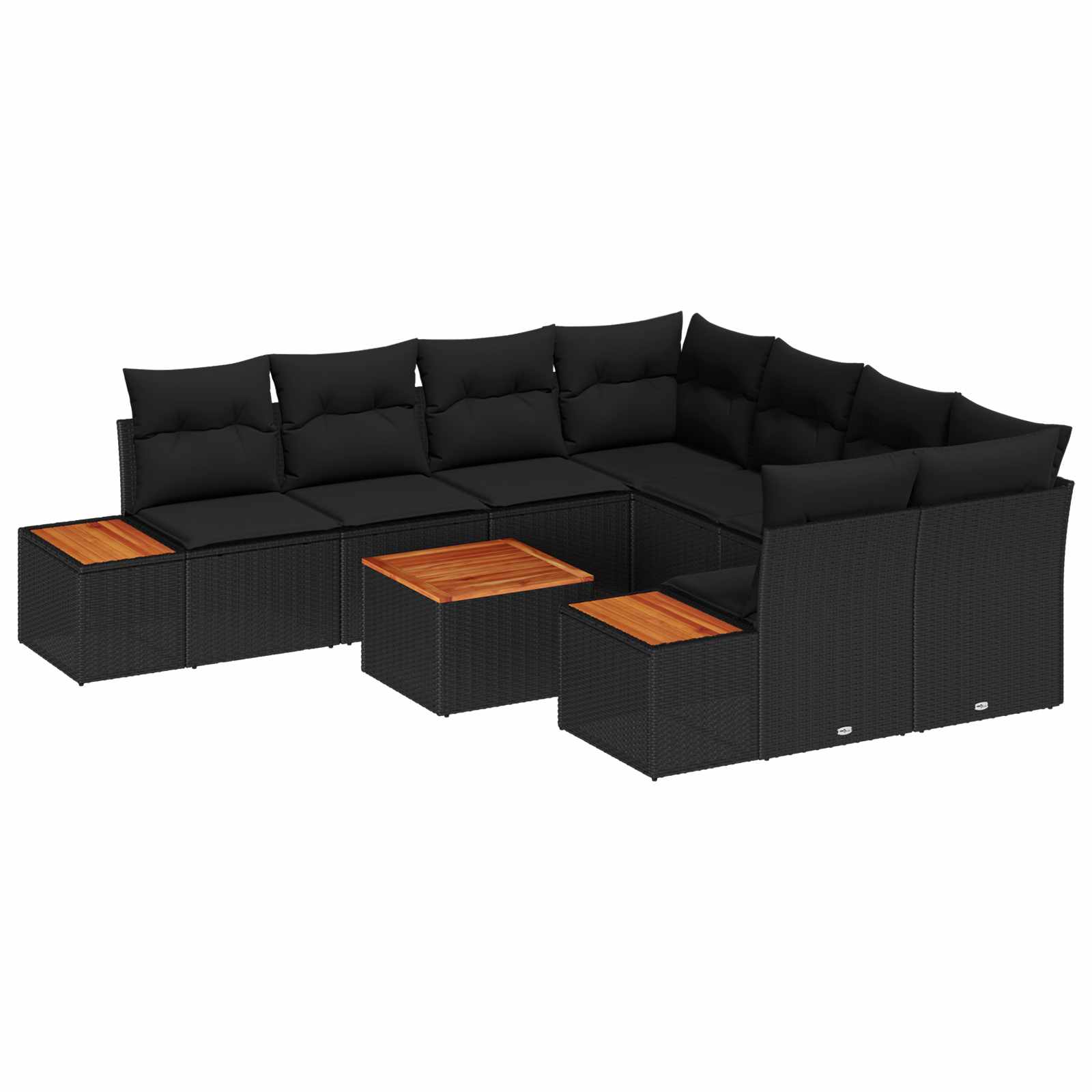 Gartensofa-set mit Kissen 9 pcs Schwarz Poly Rattan