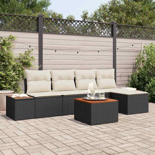 Gartensofa-set mit Kissen 5 pcs Schwarz Poly Rattan
