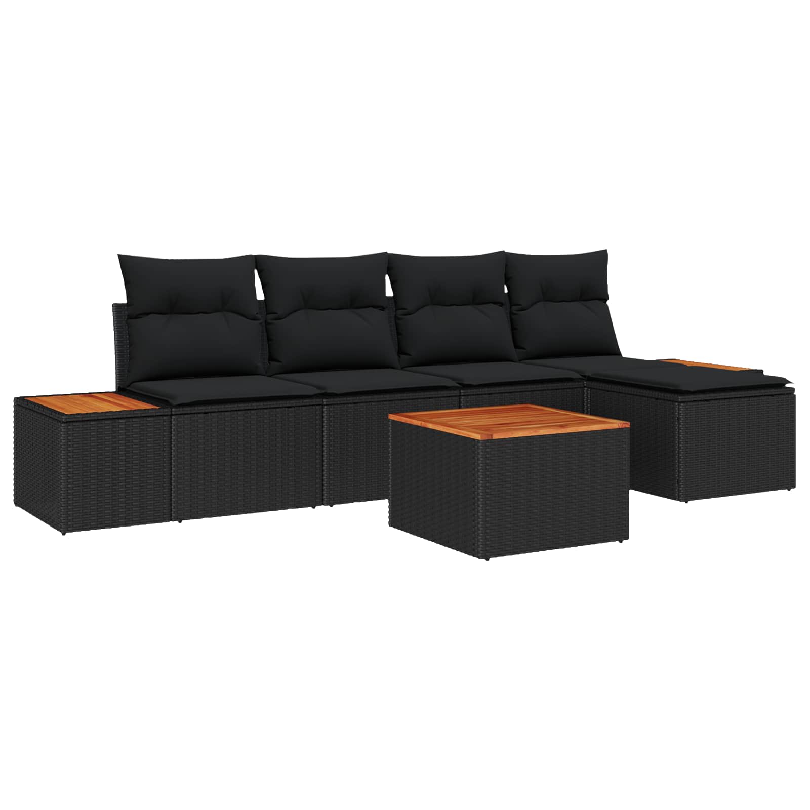 Gartensofa-set mit Kissen 5 pcs Schwarz Poly Rattan