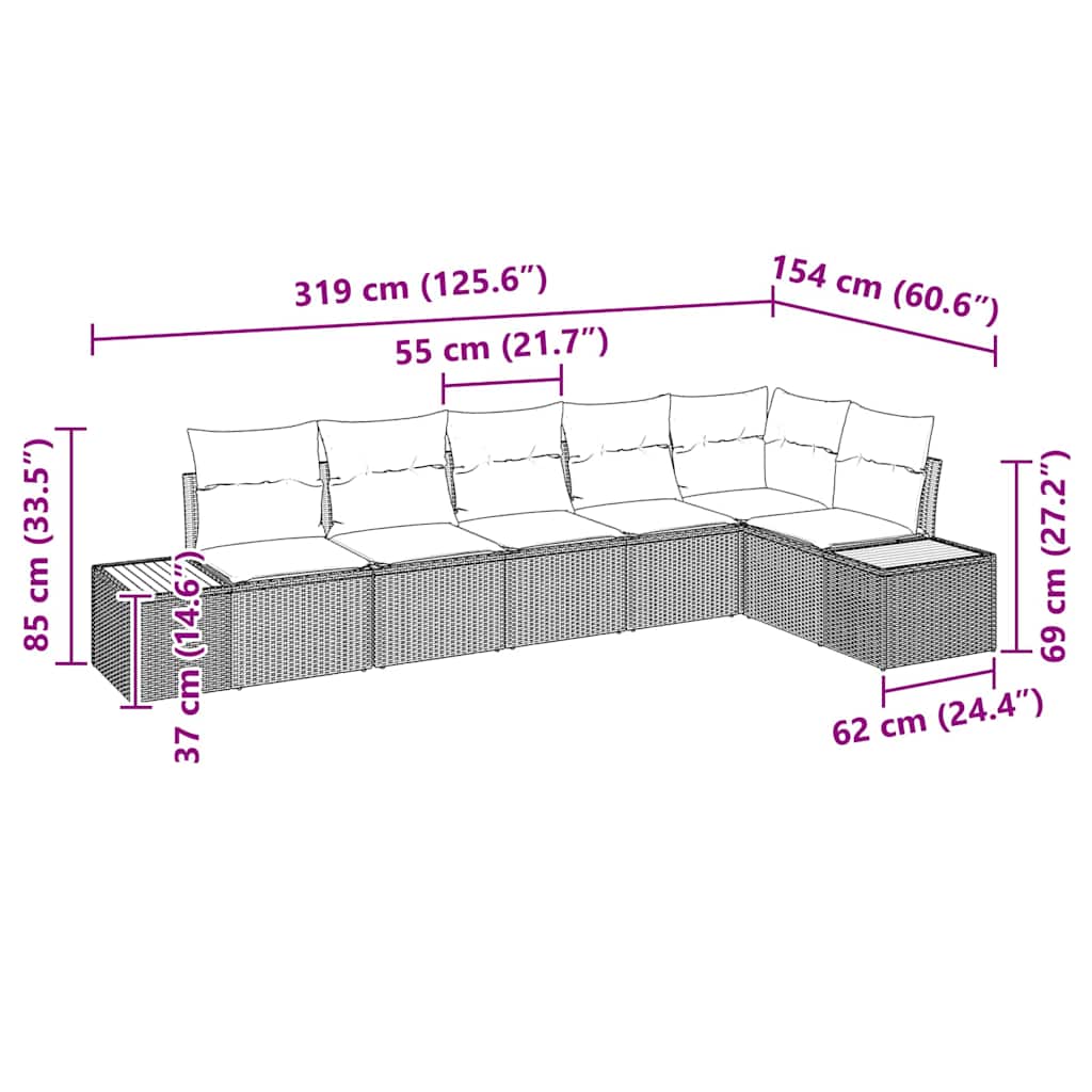 Gartensofa-set mit Kissen 6 pcs Schwarz Poly-Rattan