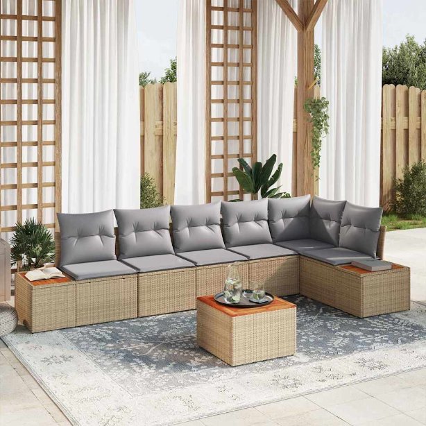 Gartensofa-set mit Kissen 6 pcs Schwarz Poly-Rattan