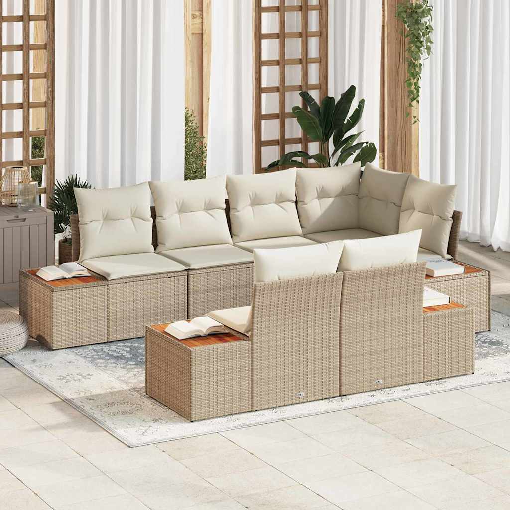 Gartensofa-set mit Kissen 7 pcs Schwarz Poly-Rattan