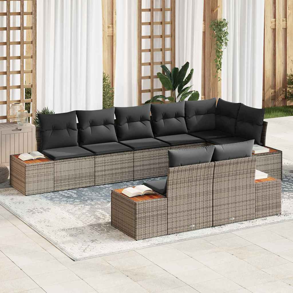 Gartensofa-set mit Kissen 8 pcs Schwarz Poly Rattan