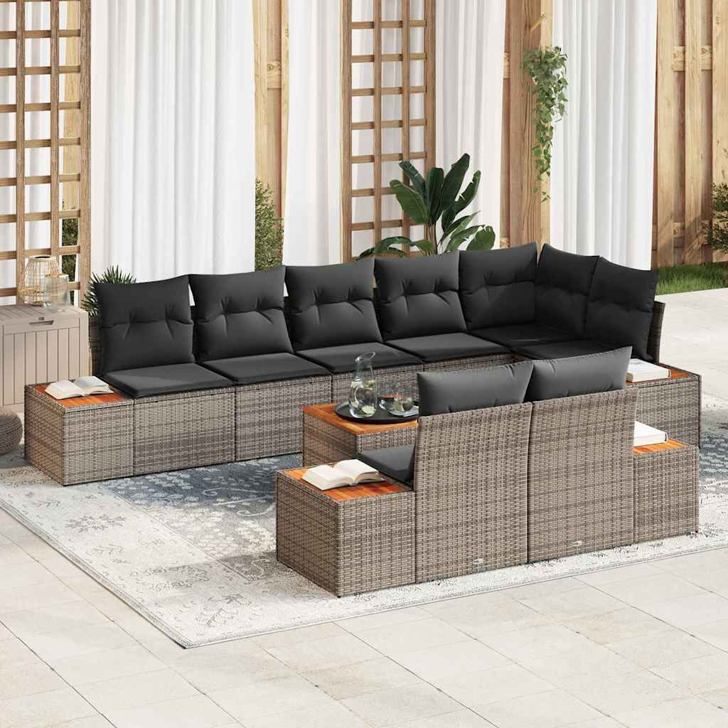 Gartensofa-set mit Kissen 8 pcs Schwarz Poly Rattan