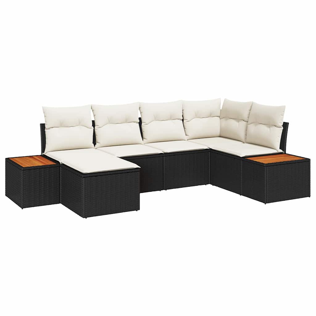 Gartensofa-set mit Kissen 6 pcs Schwarz Poly-Rattan