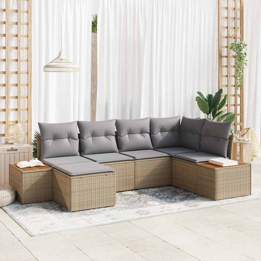 Gartensofa-set mit Kissen 6 pcs Schwarz Poly-Rattan