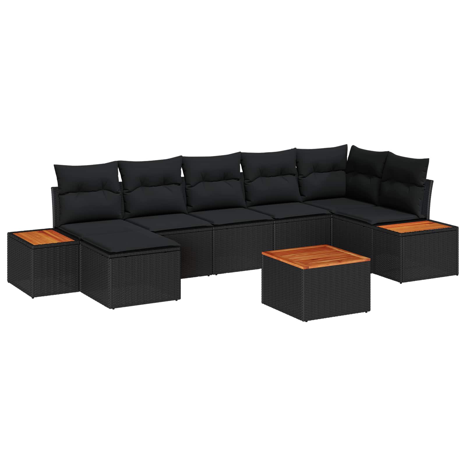 Gartensofa-set mit Kissen 7 pcs Schwarz Poly-Rattan