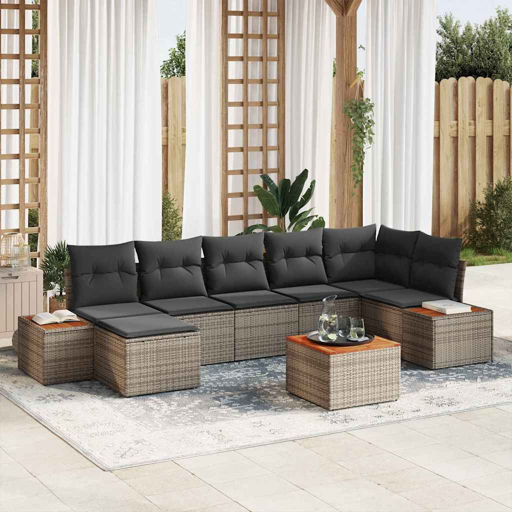 Gartensofa-set mit Kissen 7 pcs Schwarz Poly-Rattan