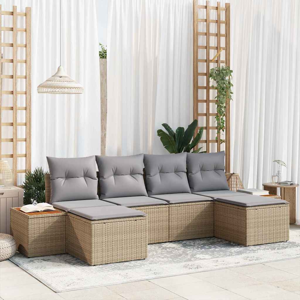 Gartensofa-set mit Kissen 6 pcs Schwarz Poly-Rattan