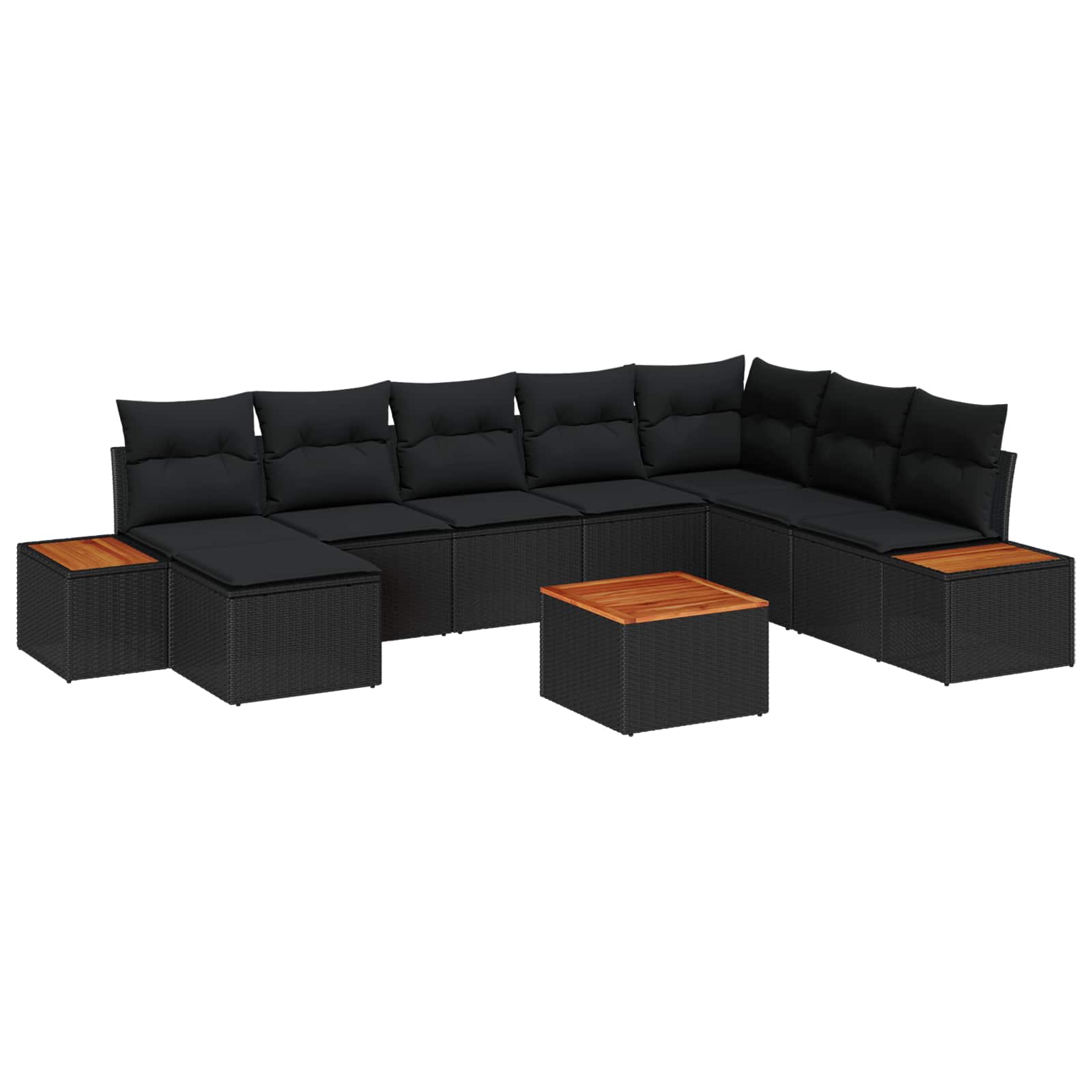 Gartensofa-set mit Kissen 8 pcs Schwarz Poly Rattan