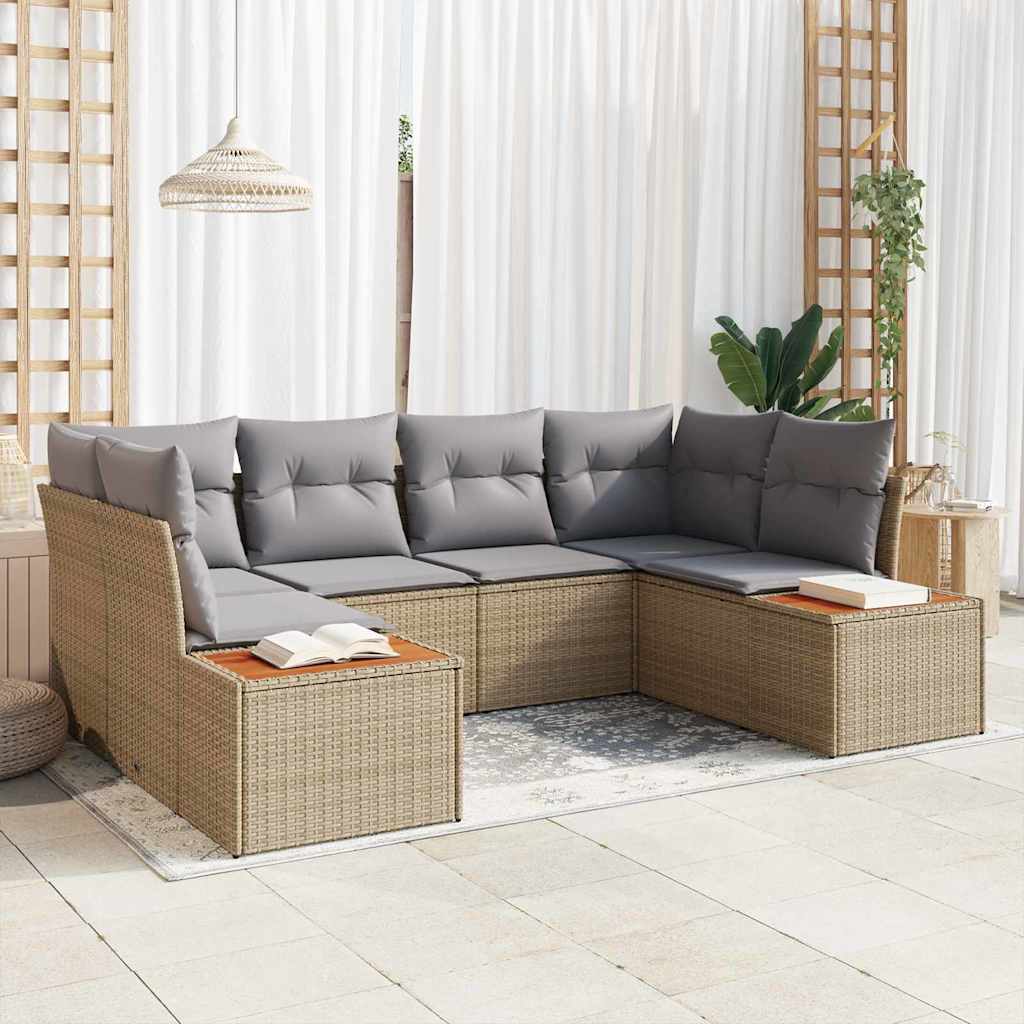 Gartensofa-set mit Kissen 6 pcs Schwarz Poly-Rattan