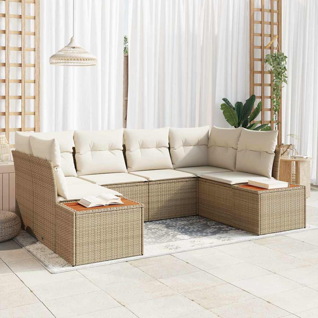 Gartensofa-set mit Kissen 6 pcs Schwarz Poly-Rattan