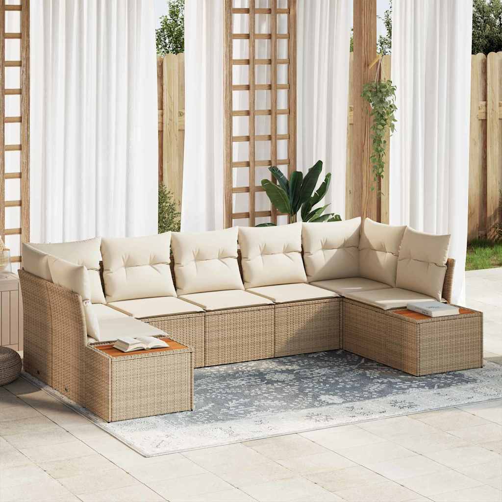 Gartensofa-set mit Kissen 7 pcs Schwarz Poly-Rattan