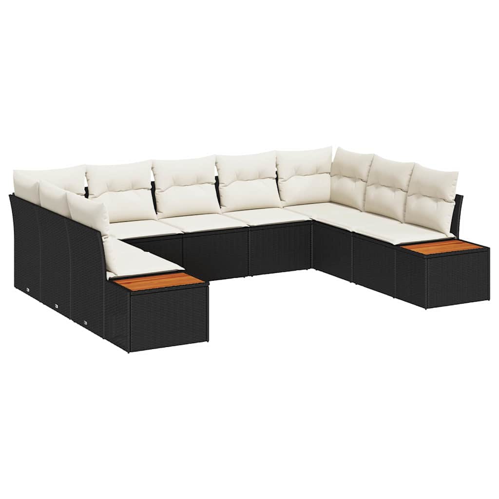 Gartensofa-set mit Kissen 9 pcs Schwarz Poly Rattan
