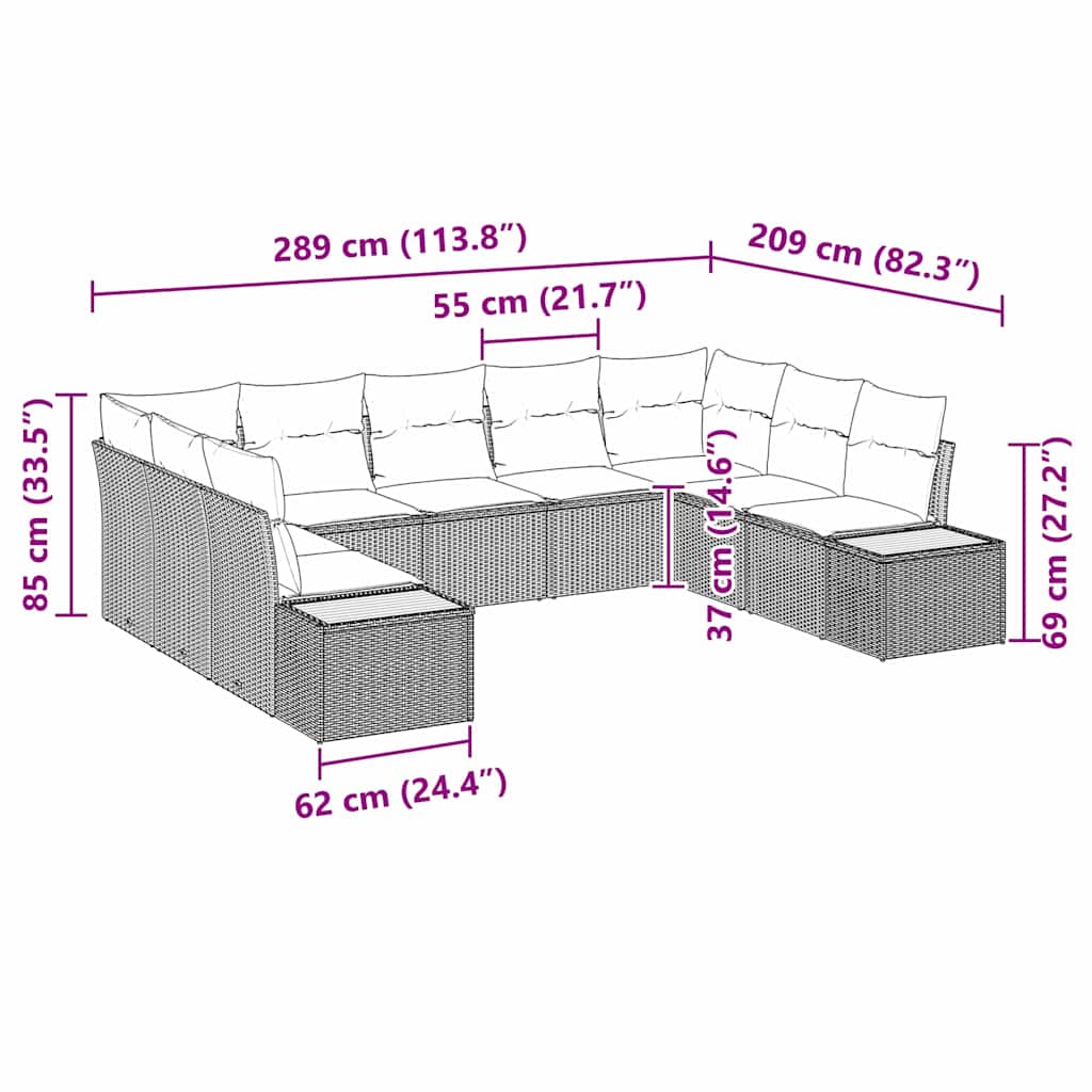 Gartensofa-set mit Kissen 9 pcs Schwarz Poly Rattan