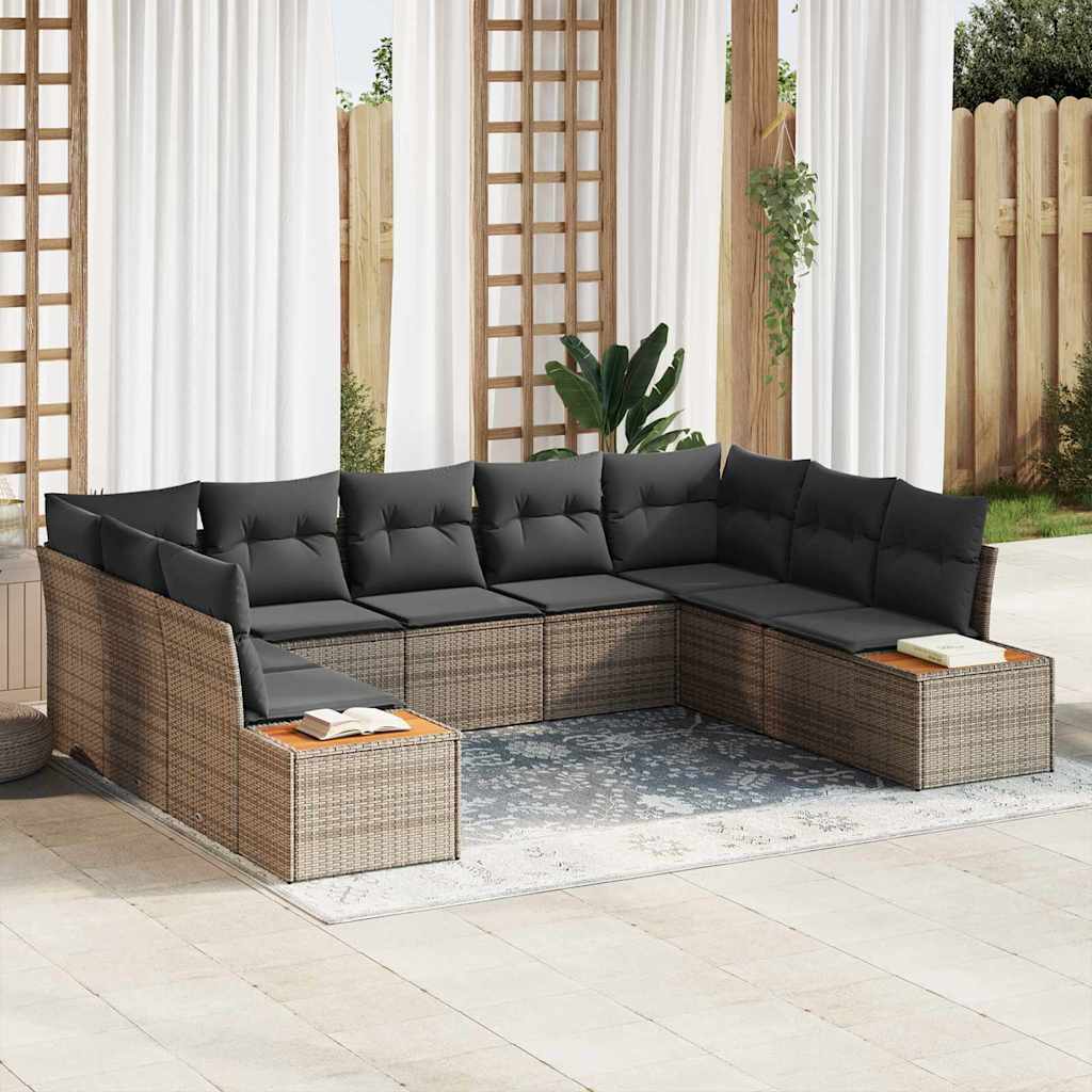 Gartensofa-set mit Kissen 9 pcs Schwarz Poly Rattan