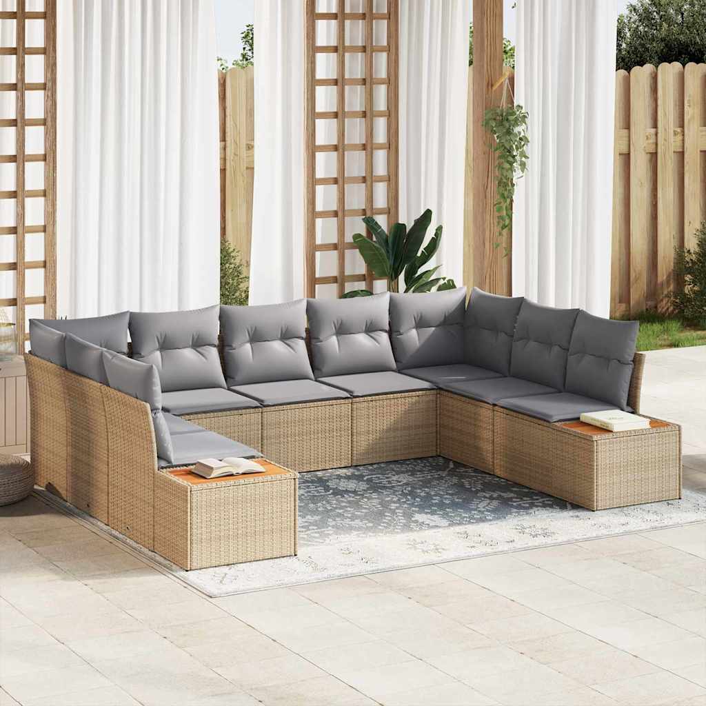 Gartensofa-set mit Kissen 9 pcs Schwarz Poly Rattan