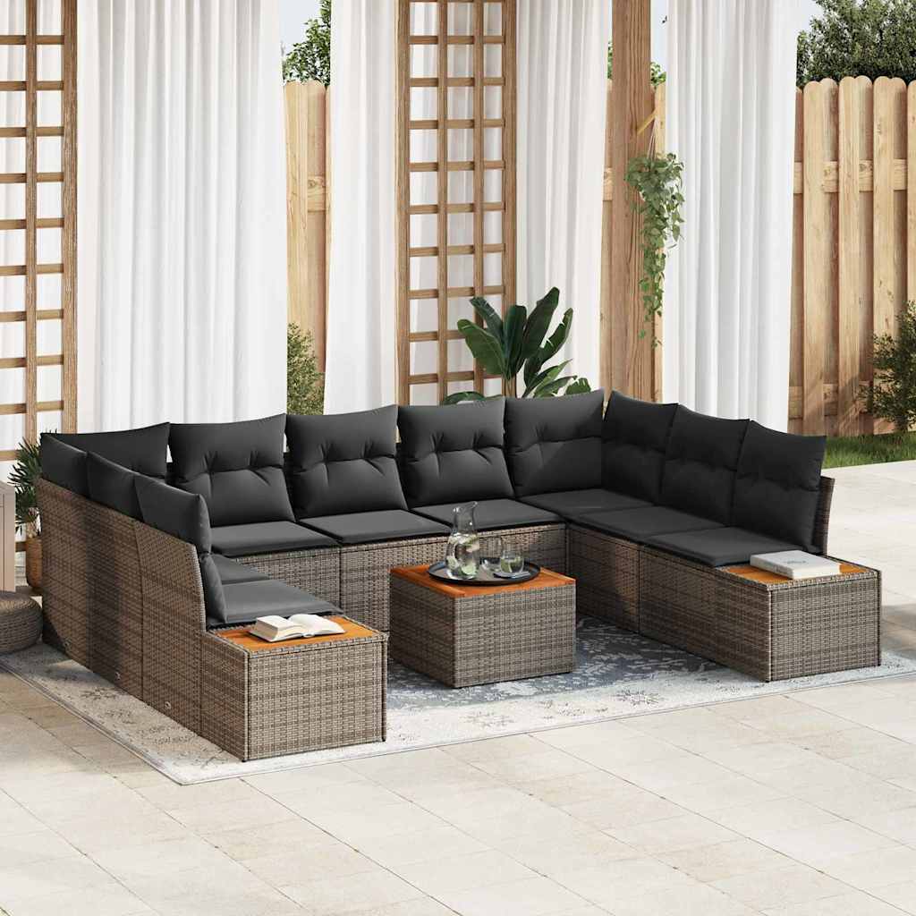 Gartensofa-set mit Kissen 9 pcs Schwarz Poly Rattan