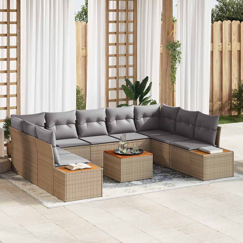 Gartensofa-set mit Kissen 9 pcs Schwarz Poly Rattan