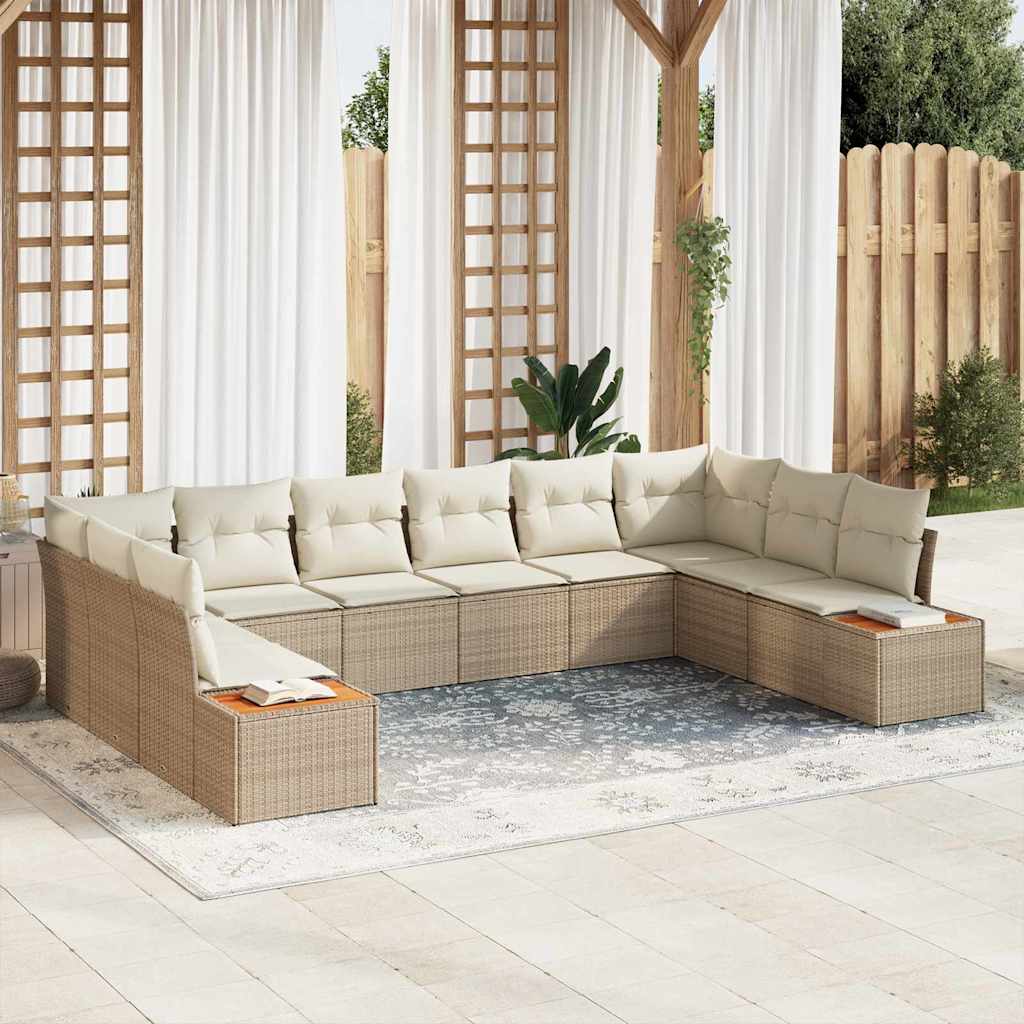 Gartensofa-set mit Kissen 10 pcs Schwarz Poly Rattan