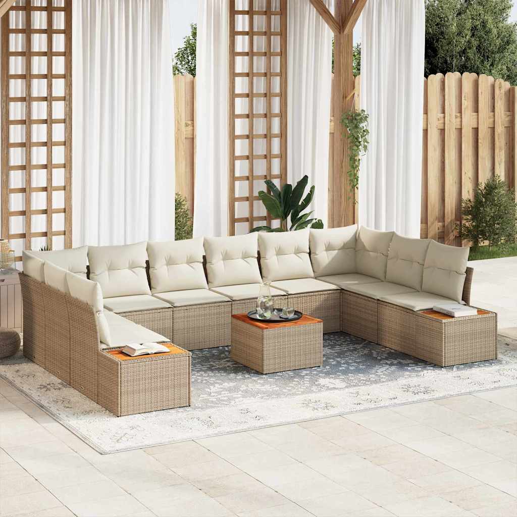 Gartensofa-set mit Kissen 10 pcs Schwarz Poly Rattan