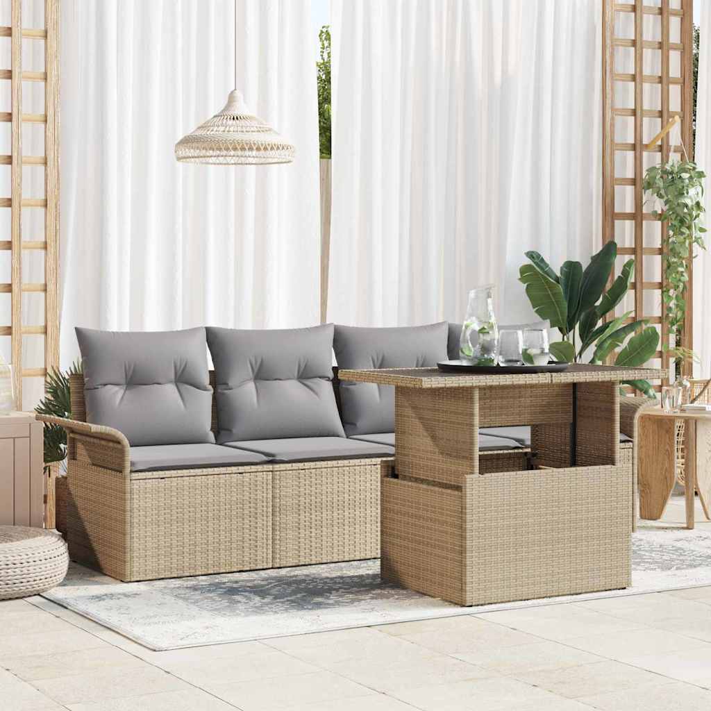 Gartensofa-set mit Kissen 5 pcs Schwarz Poly-Rattan