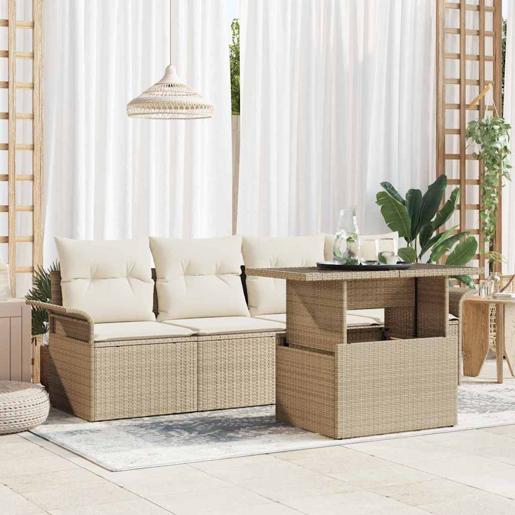 Gartensofa-set mit Kissen 5 pcs Schwarz Poly-Rattan